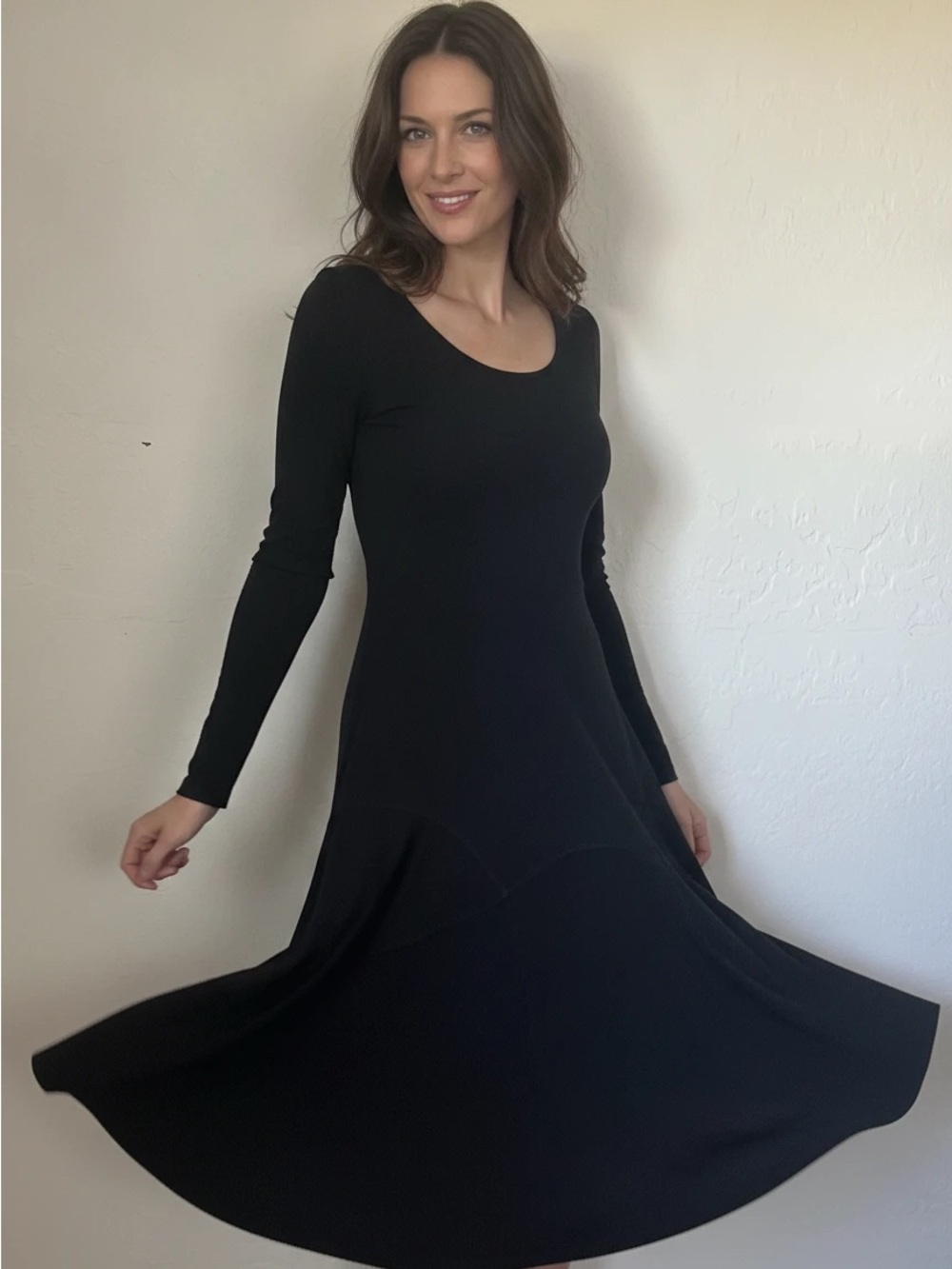 MSSP Max Studio Black Long Sleeve Scoop Neck Fit & Flare Skater Dress XS